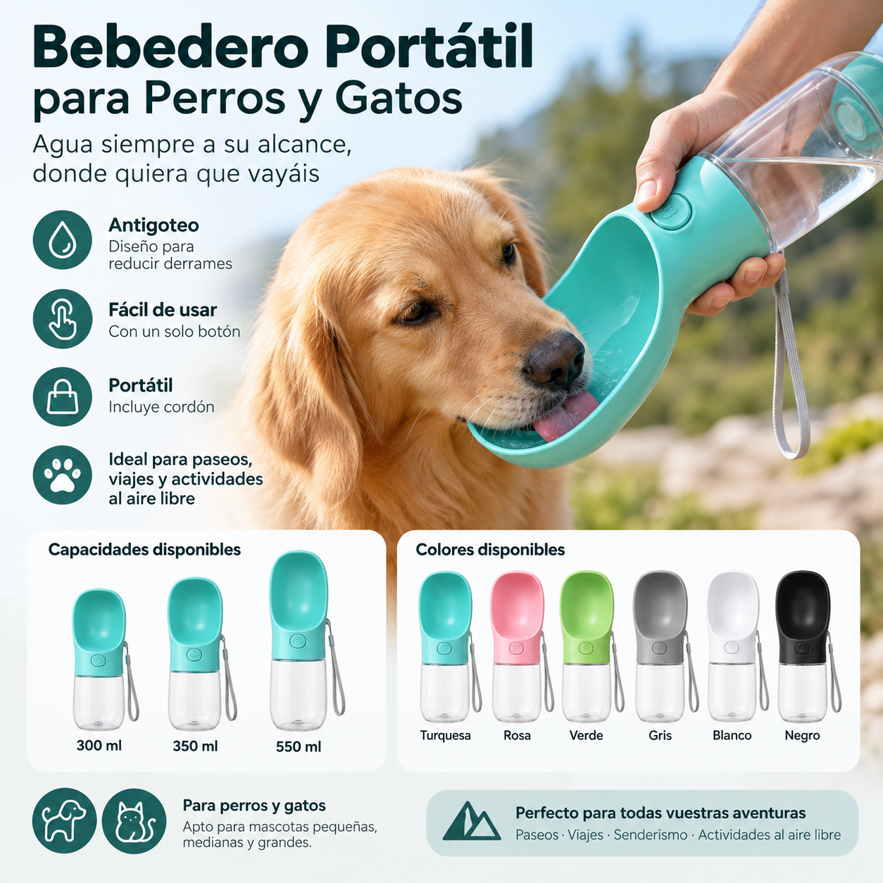 Botella de Agua Portátil Antigoteo para Mascotas